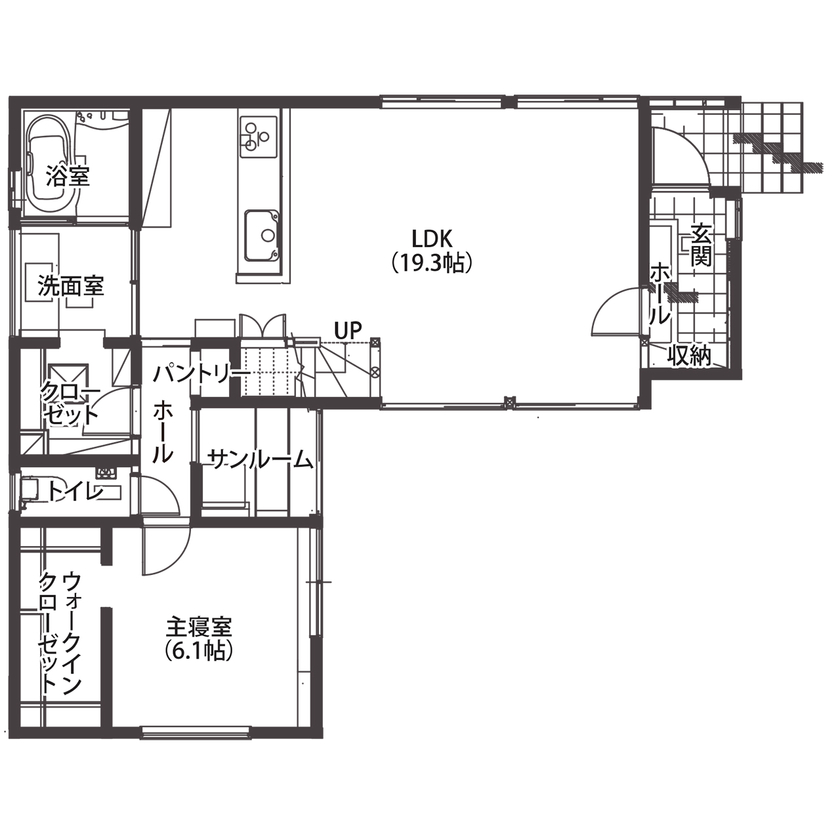 アサヒアレックス 【2620万円】多彩な素材を活かした家。コントラストが美しく、リゾートで過ごすような安らぎを演出の間取り図（3LDK）1階