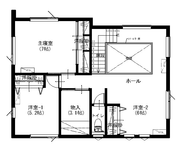 アサヒアレックス 【35.9坪｜3LDK】屋久島杉の映えるアメリカンヴィンテージな住まいの間取り図（3LDK＋収納）2階