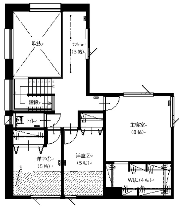 アサヒアレックス 【39.8坪｜吹抜け｜3LDK】海を一望できる贅沢な間取りでアウトドアを楽しむ暮らしの間取り図（3LDK）2階
