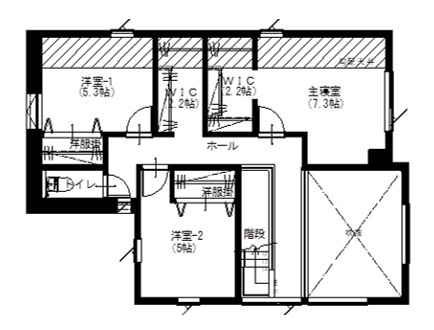 アサヒアレックス 【38.5坪｜2550万円｜ピットリビング】居住空間の温熱環境にこだわった高性能デザインハウスの間取り図（3LDK）2階