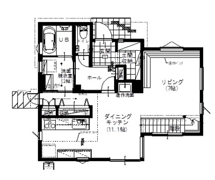 アサヒアレックス 【32.8坪｜2280万円｜七ヶ浜町】海と暮らす優雅な暮らし。家族団らんの快適な住まいの間取り図（3LDK）1階