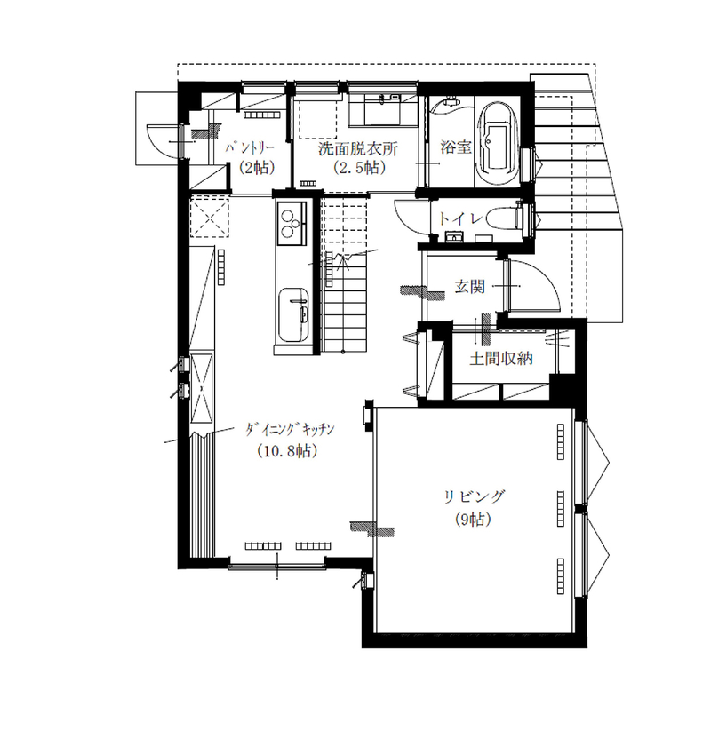 アサヒアレックス 【2860万円｜太白区｜ピットリビング】飽きのこないデザインに囲まれて、ずっと変わらない住み心地を楽しむの間取り図（3LDK）1階