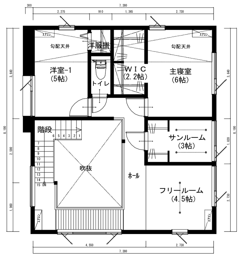 アサヒアレックス 【33坪｜2220万円】吹抜けで家族が繋がる、ブルックリンハウスの間取り図（3LDK）2階
