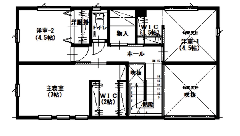 アサヒアレックス 【34坪｜2340万円｜吹き抜け】毎日を楽しくするサーファーズハウスの間取り図（3LDK）2階