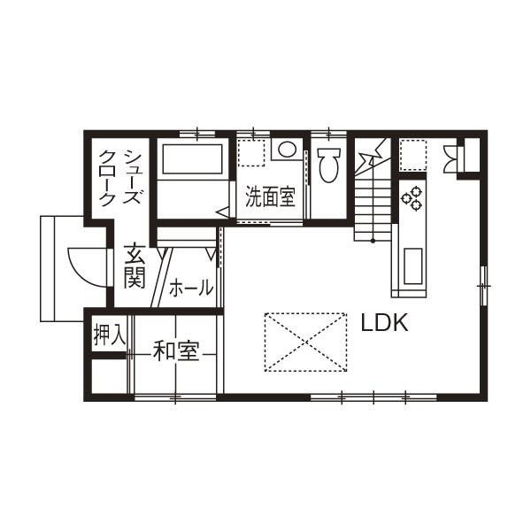 綿半林業 【1000万円台/ひのき/ペット/間取り有】吹き抜け大空間で愛犬と快適に暮らすアジアンリゾートの家の間取り図null1階
