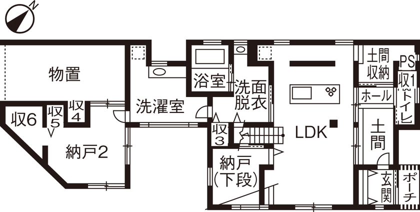 綿半林業 【4000万円/ひのき/234m2】レトロモダン&アンティークがテーマのひのきの家の間取り図（3LDK）1階