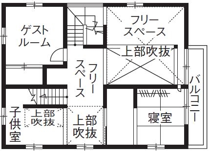 綿半林業 【1950万円/ひのき/間取り有】ボルダリングなど遊びゴコロが詰まった土間キッチンと薪ストーブのある家の間取り図（4LDK）2階