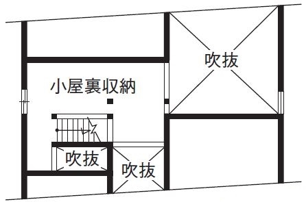 綿半林業 【1950万円/ひのき/間取り有】ボルダリングなど遊びゴコロが詰まった土間キッチンと薪ストーブのある家の間取り図（4LDK）小屋裏