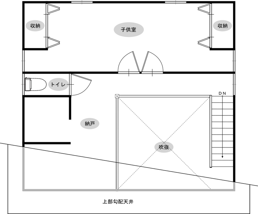 綿半林業 【1887万円/ひのき/図面有り】お家時間が楽しい!ペレットストーブが温かい和モダンの家の間取り図（2LDK）2階