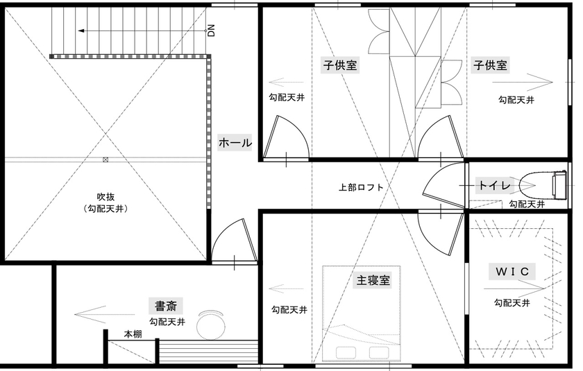 綿半林業 【1000万円台/ひのき/間取り有】和風旅館の風情あふれる隠れ書斎のある古民家風の家の間取り図（4LDK）2階