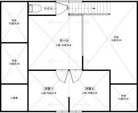 綿半林業 【1668万円/ひのき/動線】子育て&家事ラクとともに将来の暮らしまで考えた1.5階建ての平屋風の間取り図（3LDK）2階