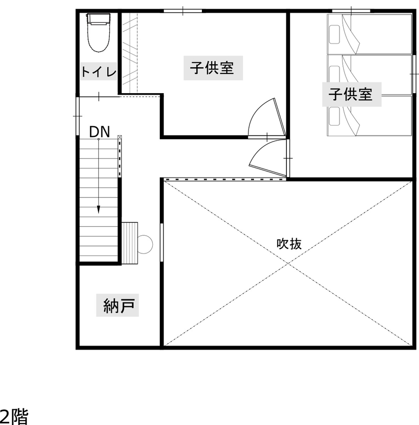 綿半林業 【31坪/1733万円/収納】子どもが伸び伸び育つ工夫が詰まった木の家の間取り図（3LDK）2階