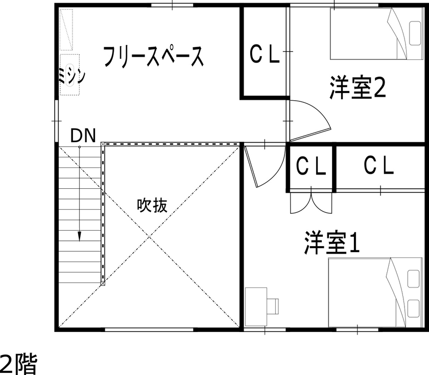 綿半林業 [29.9坪/タイル/小上がり]イロドリ空間に心躍るカラフルポップなひのきの家の間取り図null2階