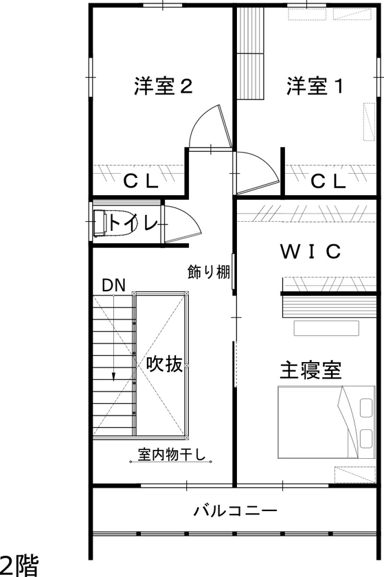 綿半林業 [36.9坪/1980万円/土間収納]アウトドア大好き家族のアメリカンポップなひのきの家の間取り図null2階