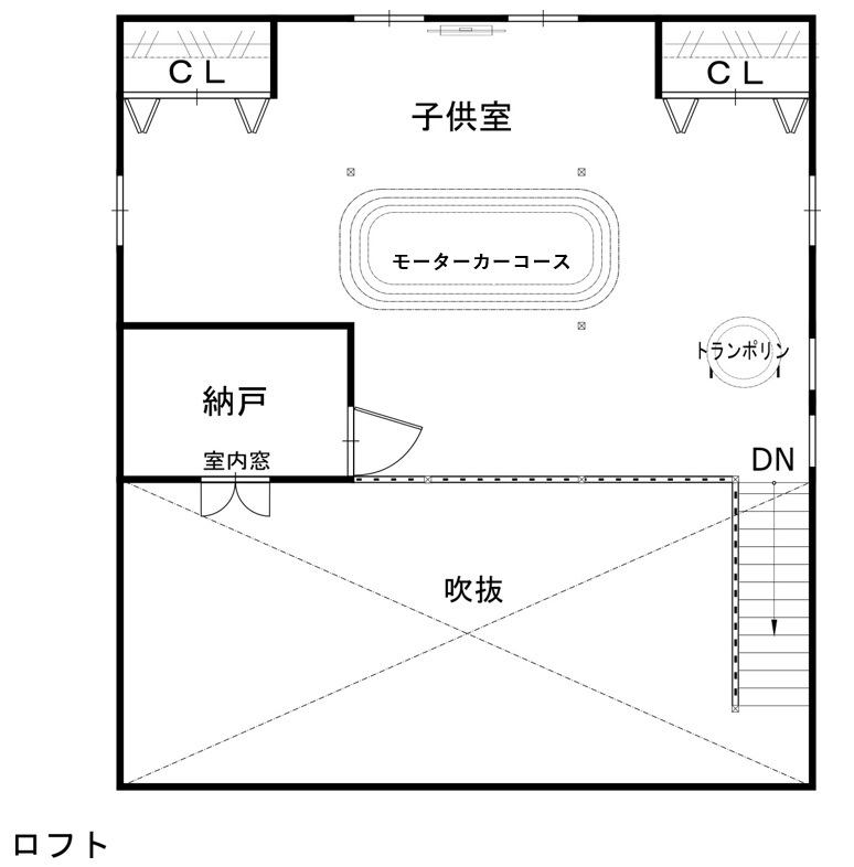 綿半林業 【4000万円/49坪/ひのき/子育て】たっぷり収納と家事ラクを叶えた皆の笑顔が集まる木の家の間取り図（店舗＋2LDK）ロフト
