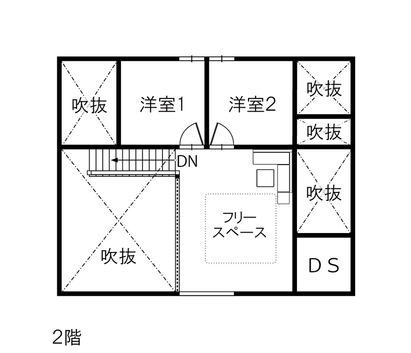 綿半林業 【1724万円/36坪/ひのき/子育て】人を呼ぶのが楽しみになる癒しの古民家風ひのきの家の間取り図（3LDK）2階