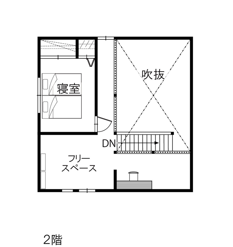 綿半林業 【2000万円台/ペット/ひのき】人も猫も心地いい大空間が広がる古民家風ひのきの家の間取り図（2LDK）2階