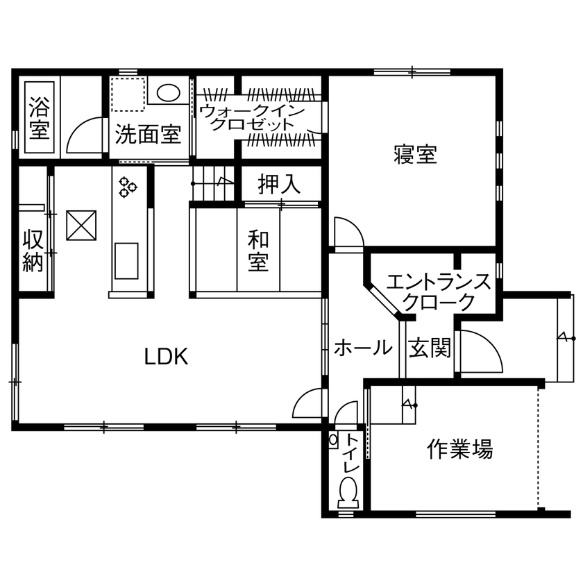 アーキホームライフ ［1000万円台で平屋を建てる・30坪以下・駐車場有］DIY大好きな夫婦が建てた中二階のある平屋（間取り有）の間取り図（2LDK）1階