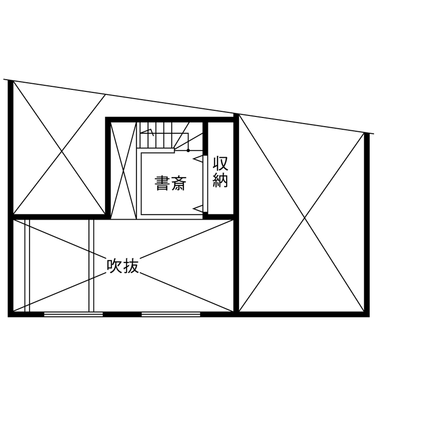 アーキホームライフ ［1000万円台で平屋を建てる・30坪以下・駐車場有］DIY大好きな夫婦が建てた中二階のある平屋（間取り有）の間取り図（2LDK）中2階