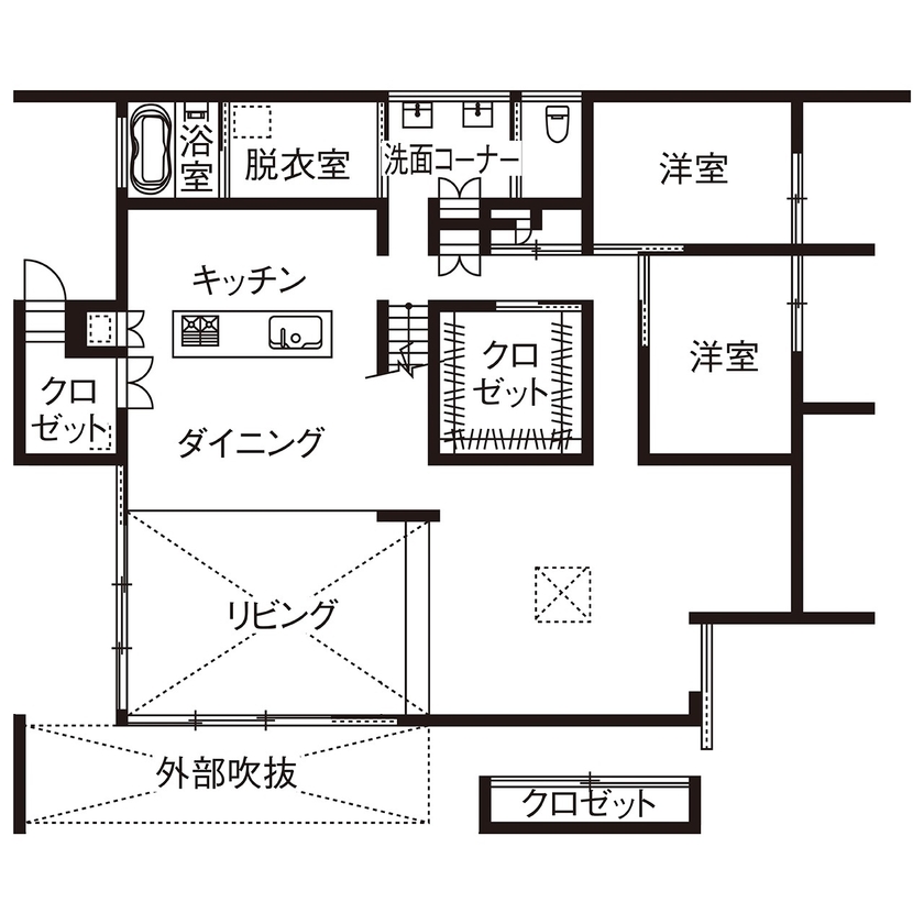 アーキホームライフ 【京都・グッドデザイン賞受賞】お互いに好きな事を大切に想いあえる「夫婦のシェアハウス」（間取り有）の間取り図（4LDK）１階