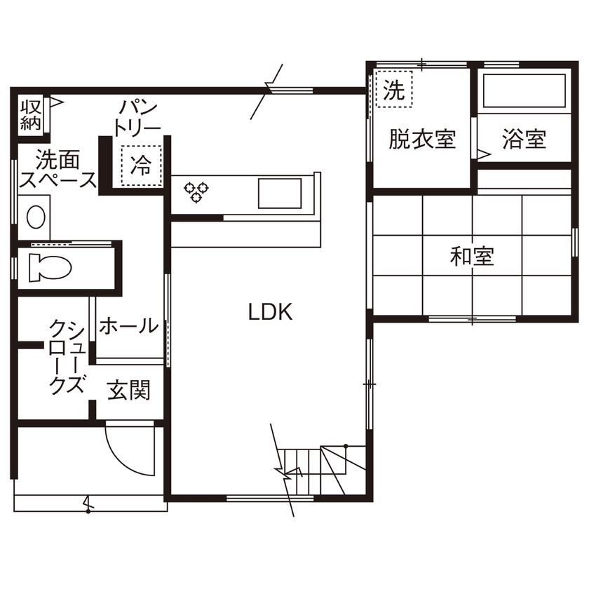 アーキホームライフ 【2000万円台のおしゃれな家/子育て/間取り有】金属サイディングに片流れ屋根、鉄骨階段でスタイリッシュにの間取り図（4LDK）1階