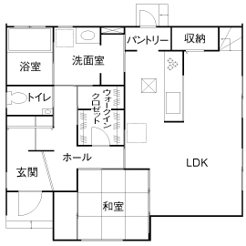 アーキホームライフ ［2000万円台・駐車場有］2000万円台で無垢材を使ったモノトーンのオシャレな実例（間取り有）の間取り図（5LDK）１階