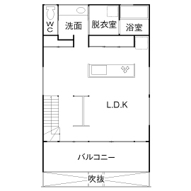 アーキホームライフ 【大阪・～2000万円・おしゃれな家】全方位に窓を配置した、光と風が通り抜ける２階リビングの家の間取り図（3LDK）2階