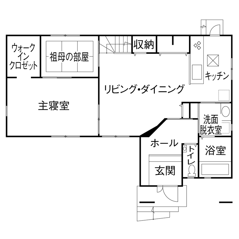 アーキホームライフ ［大阪・2000万円台・駐車場有］木目の外観に片流れの屋根がかっこいい2000万円台の二世帯住宅（間取り有）の間取り図（5LDK）1階