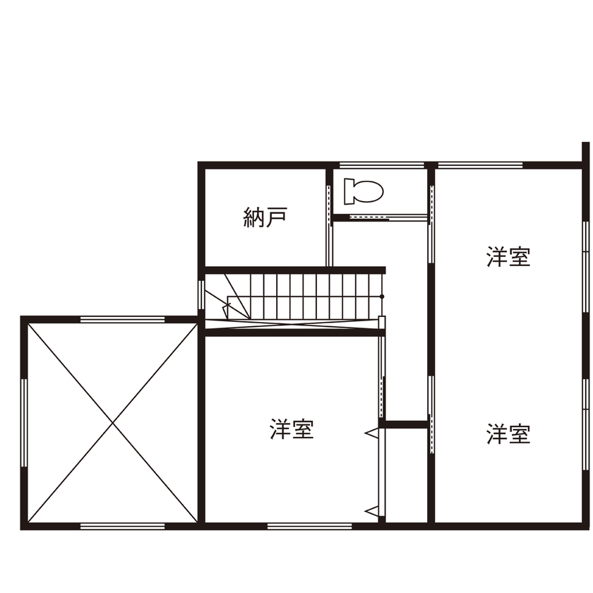 アーキホームライフ 【2000万円台・高天井・回遊動線】プライバシーを守り、中は開放的に。こだわりの動線で家事ラクも叶えたの間取り図（2LDK）2階