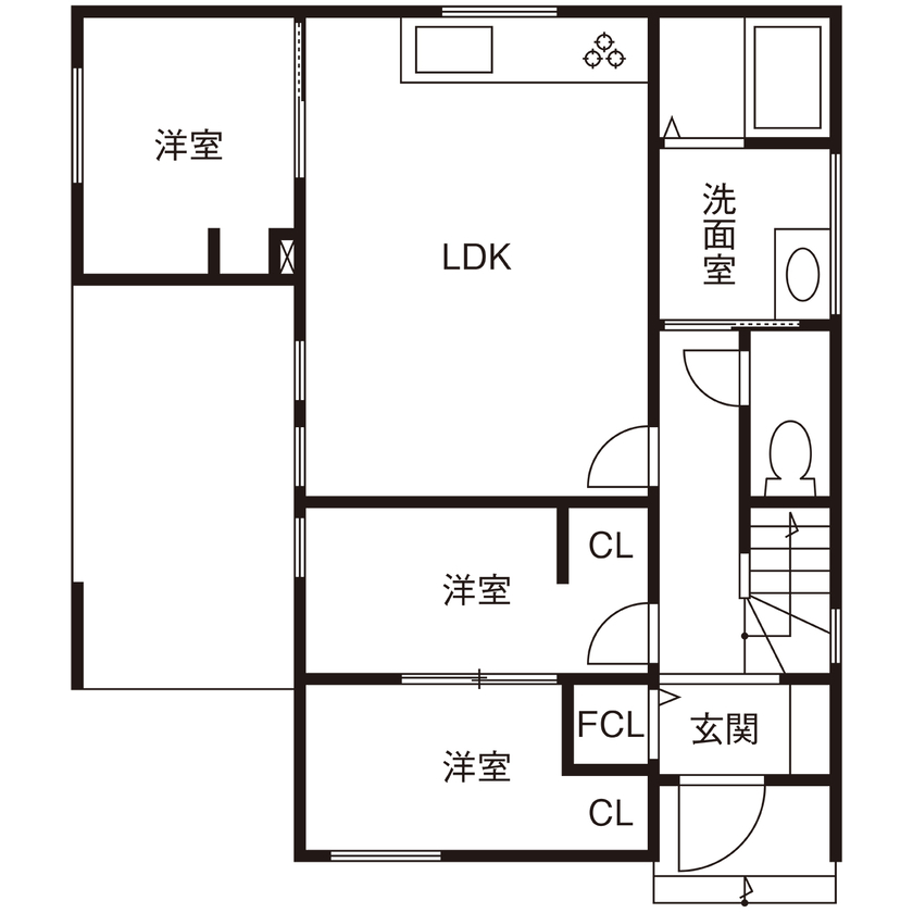 アーキホームライフ 【2世帯/3階建て/2000万円台】「開放感」がテーマ。吹き抜けやガラスのハイドア、インナーバルコニーが魅力の間取り図（5K以上）1階