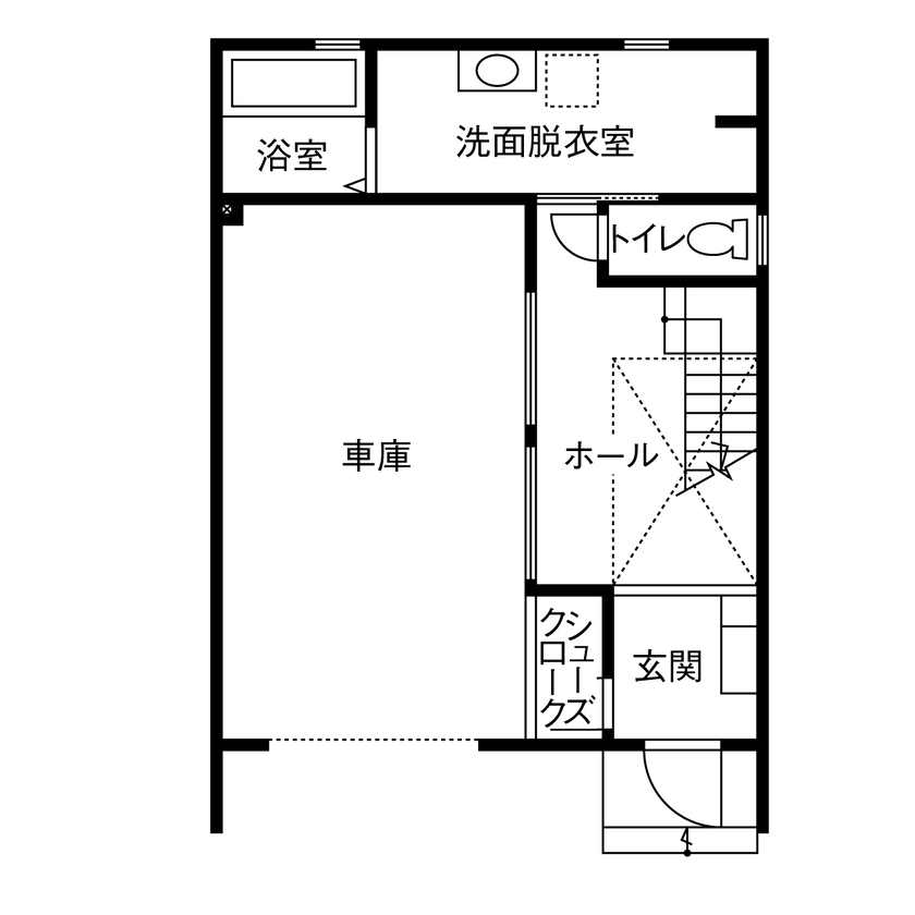 アーキホームライフ ［兵庫・2000万円台・31坪・駐車場有］2階リビングのビルトインガレージのあるお家（間取り有）の間取り図（2LDK）１階