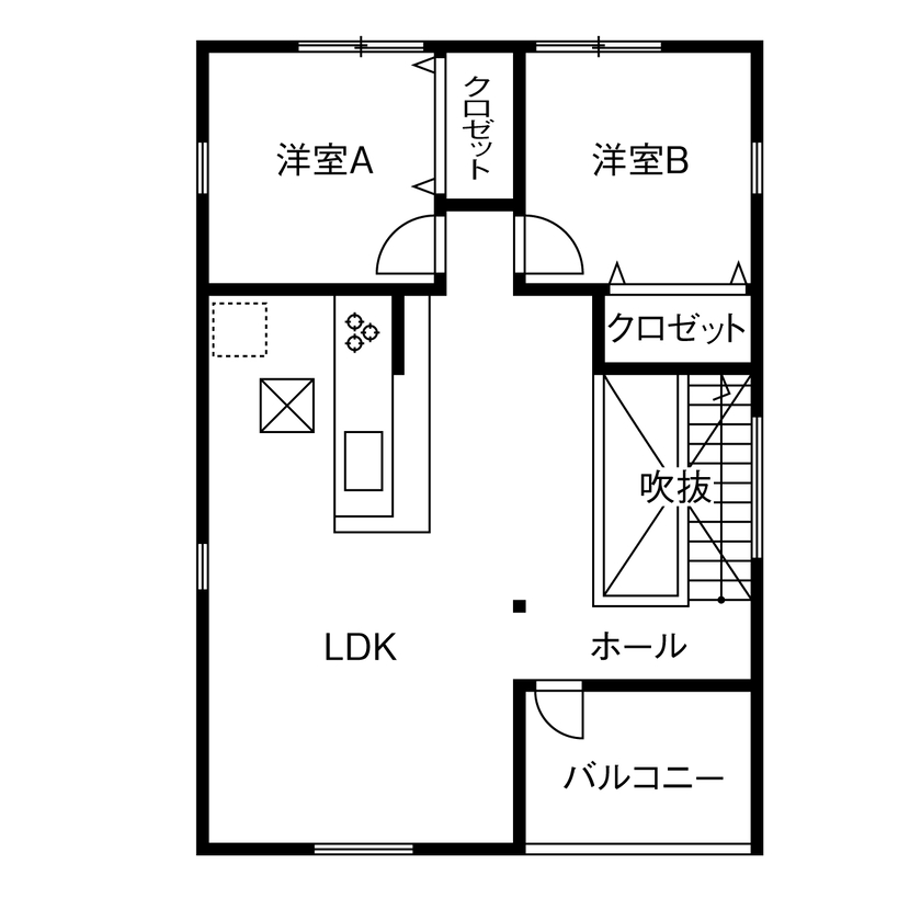 アーキホームライフ ［兵庫・2000万円台・31坪・駐車場有］2階リビングのビルトインガレージのあるお家（間取り有）の間取り図（2LDK）２階