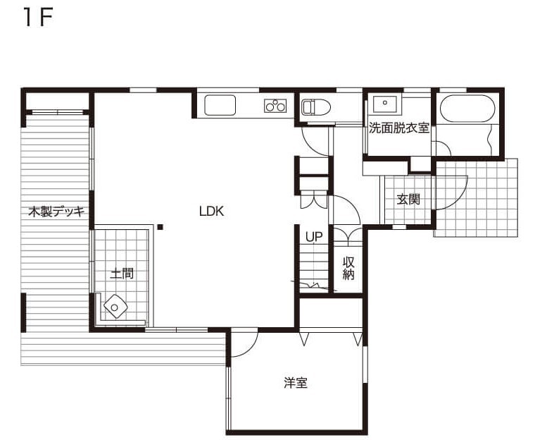 サンプロ 暮らしの手間が豊かさを織りなす住まいの間取り図（3LDK+デッキ）1階