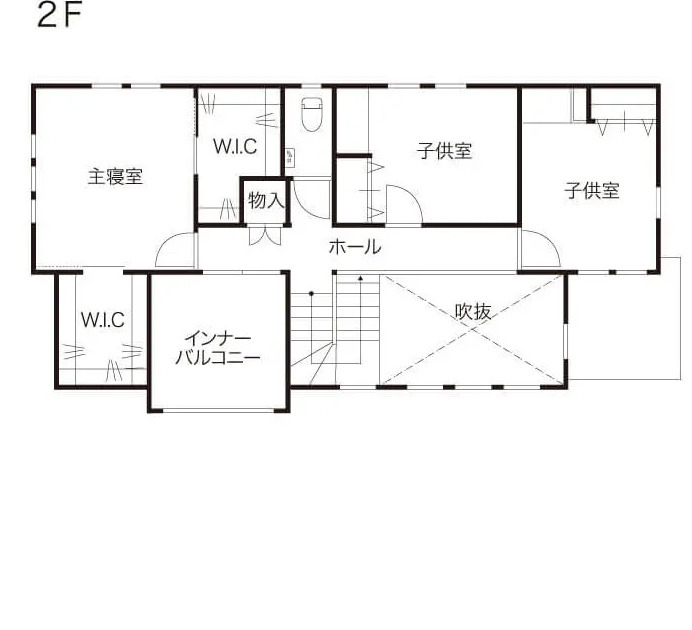 サンプロ 【4LDK・R壁・家事動線・建築士設計】クールさに込めた気遣いと安心の間取り図（4LDK）２階