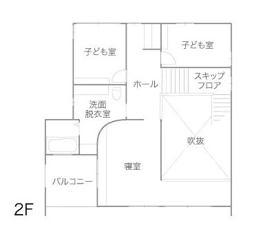 サンプロ 【ウッドデッキ・吹き抜け・建築士設計】眺望を存分に活かしたすべてが美しくいとおしい家の間取り図（2LDK）2階
