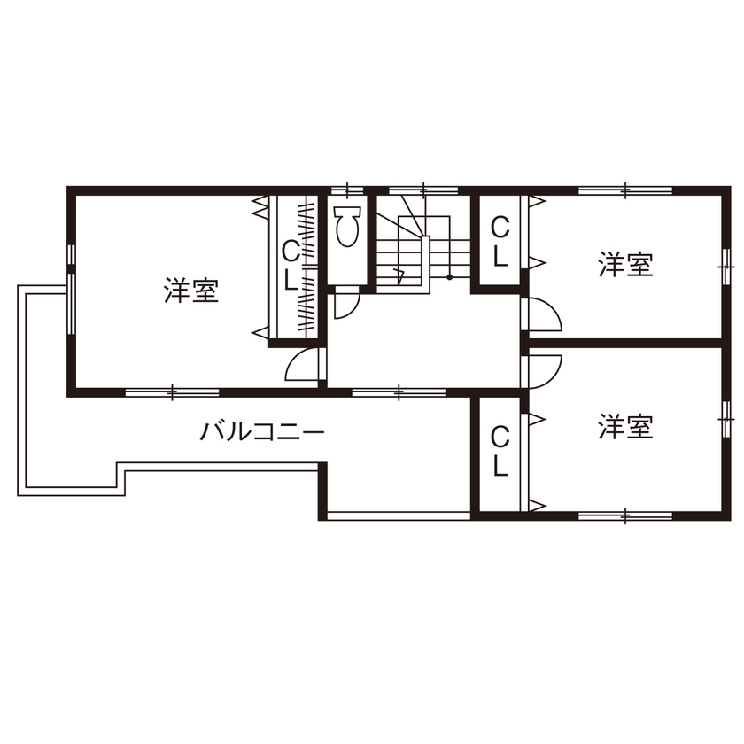 横尾材木店 【1900万円台】タイルデッキ・広々バルコニー／ファミリークローク／シンプルでかっこいいデザイン／床暖房の間取り図（3LDK）2階