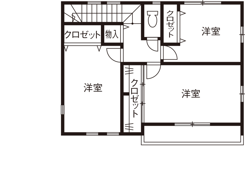 横尾材木店 【1800万円台】カリフォルニアスタイルのカバードポーチ／リビングの一部を小上がりにして空間をゾーニングの間取り図（4LDK）2階