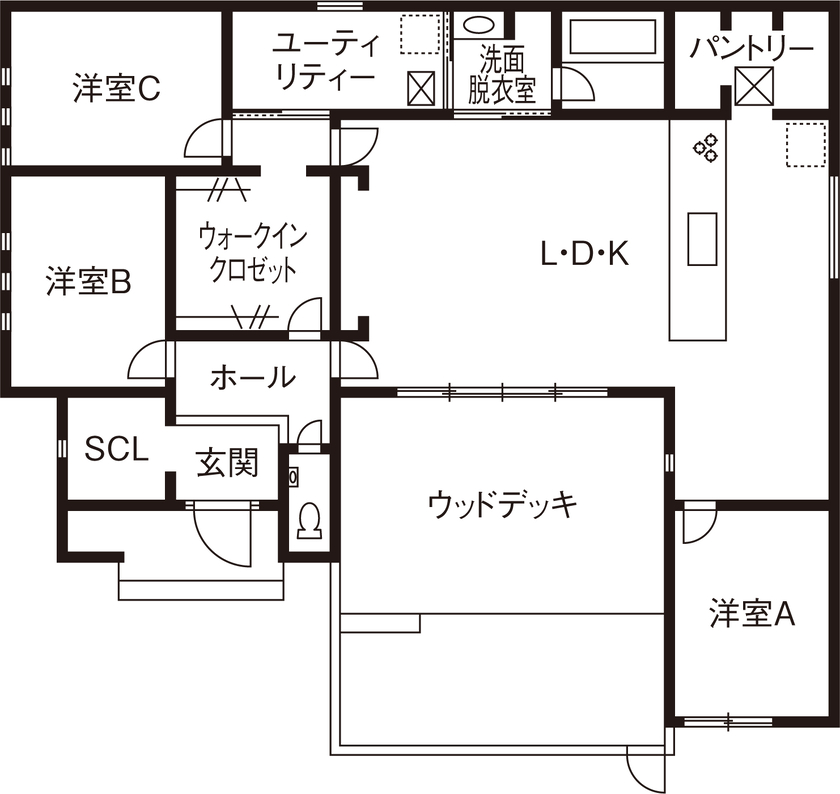 横尾材木店 【2700万円台】プライベート空間のウッドデッキ18帖／バリ・リゾート／GRAFTEKT／平屋の間取り図（3LDK）1階