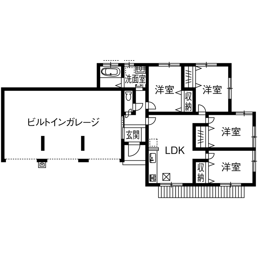 住宅情報館 【間取図有】ビルトインガレージ付きの平屋を実現。車やバイクの整備・レストアを思い切り楽しむ暮らしをの間取り図（4LDK）1階