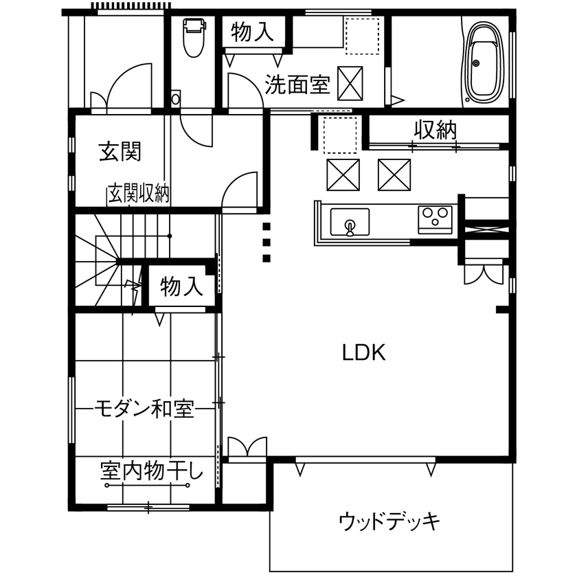 住宅情報館 【1500万～1999万円／デッキ／収納充実／間取図有】夢だった対面キッチンや、BBQできる庭を叶えた住まいの間取り図（3LDK+WIC）1階