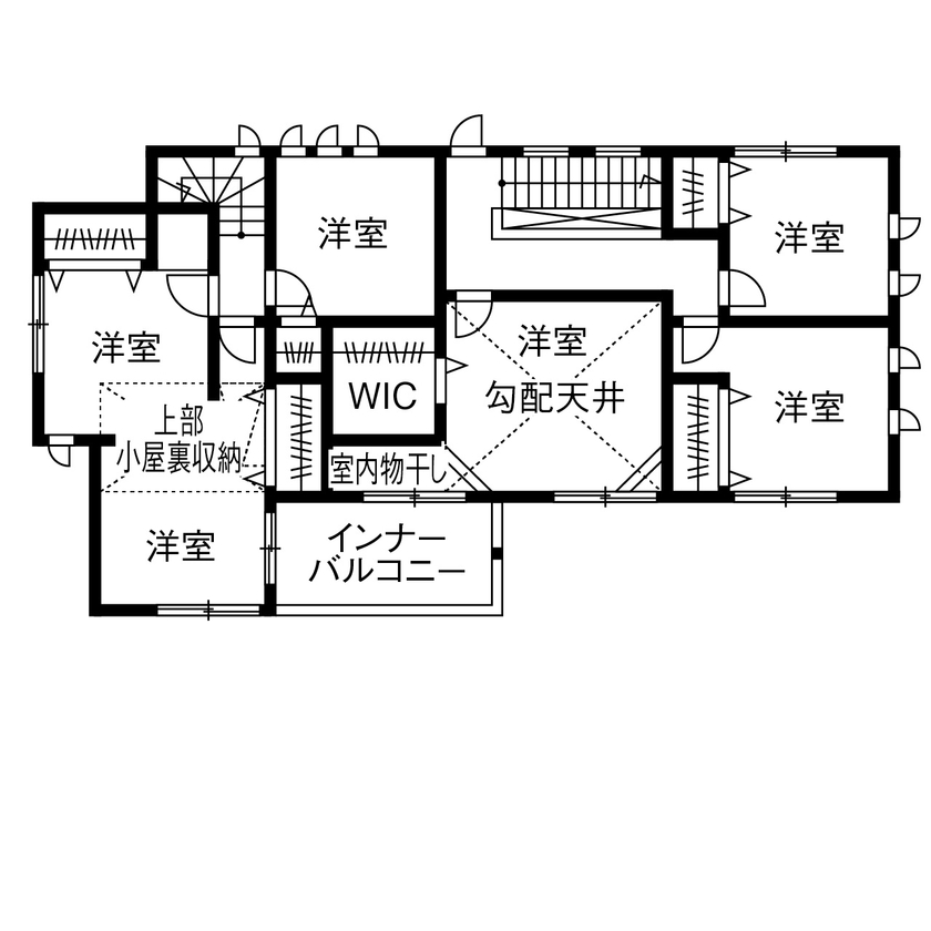 住宅情報館 【2000万円～2499万円／二世帯／間取図】居住空間を左右に振り分け、独立した戸建て感覚を楽しむ二世帯住宅の間取り図（5K以上）2階