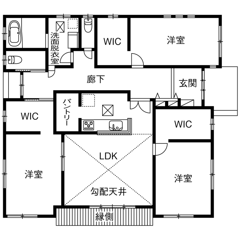 住宅情報館 【2000万円～2499万円／平屋／ペット／間取図有】LDKの天井高は5.4ｍ！開放的な雰囲気の中で家族が集う平屋の間取り図（3LDK）1階