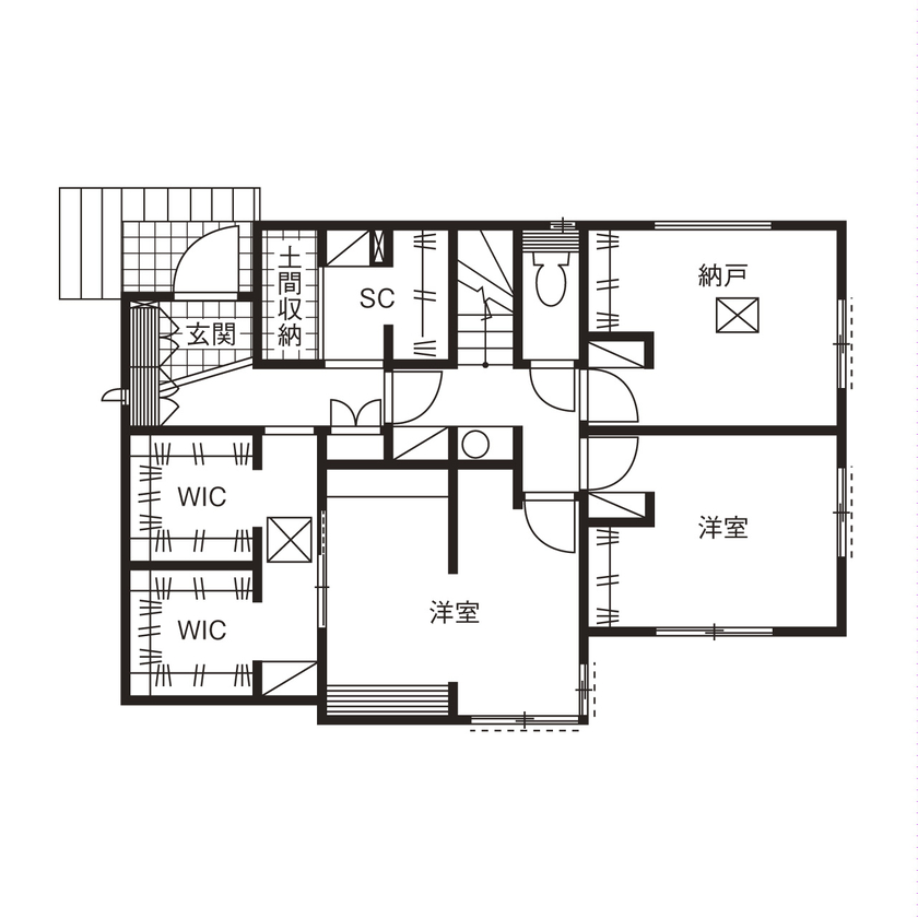 住宅情報館 【2階リビング／屋上／収納充実／間取図有】光溢れる2階リビングと屋上空間で開放的な暮らしを楽しむの間取り図（2LDK+納戸+WIC＋屋上）1階