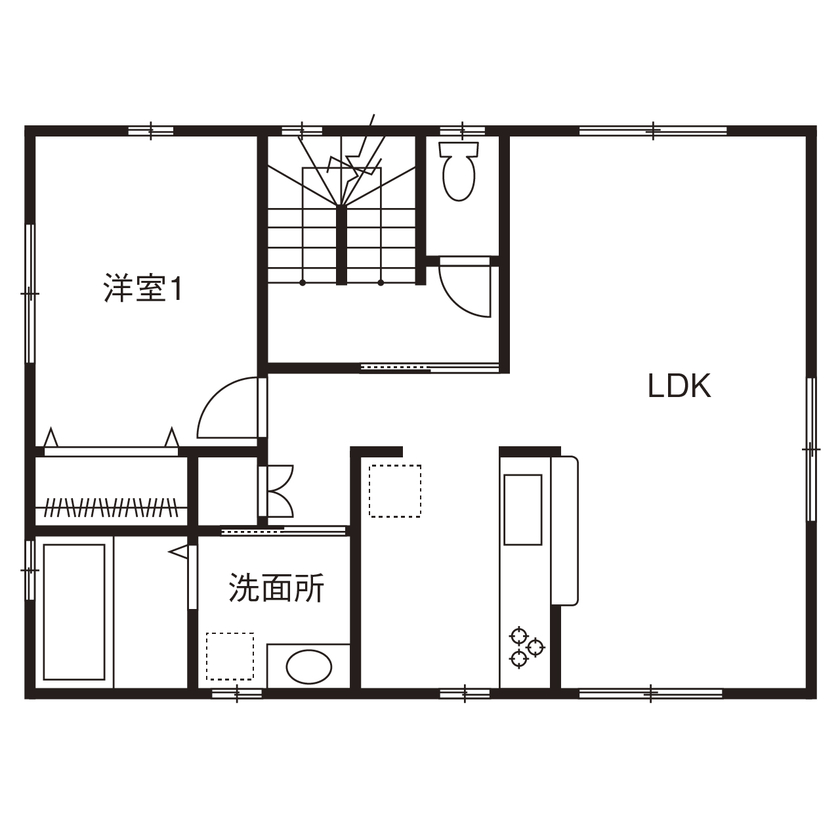 ニッケンホーム 【狭小×３階建て×間取り図有】約26坪の土地で、ここまで広く快適に！面積を最大限活かした狭小地の住まいの間取り図（4LDK+ガレージ）2階