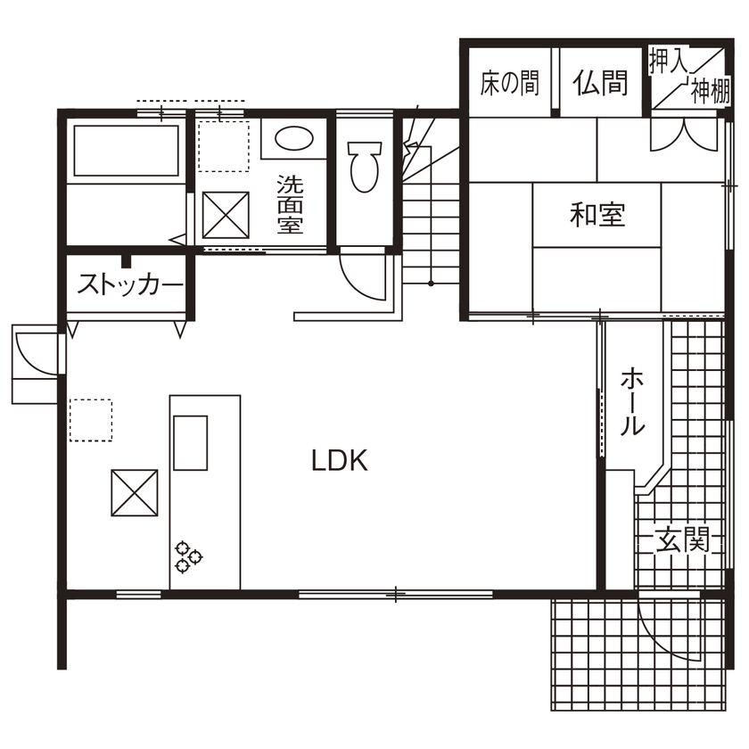 ニッケンホーム 【愛知県/間取り図】災害にも強いオシャレなZEH住宅!自然の力を活用するパッシブファースト実例の間取り図（4LDK）1階