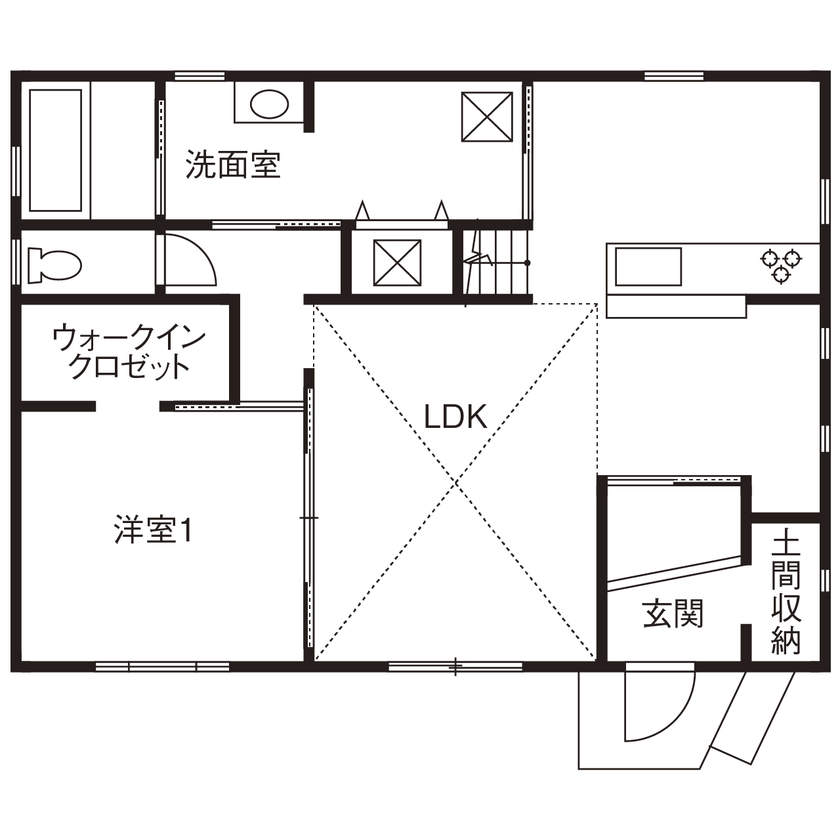 ニッケンホーム 【平屋風/間取り図】住みやすい平屋の暮らしに2階居室をプラス!ZEH性能×価格に納得の住宅実例の間取り図（3LDK）1階