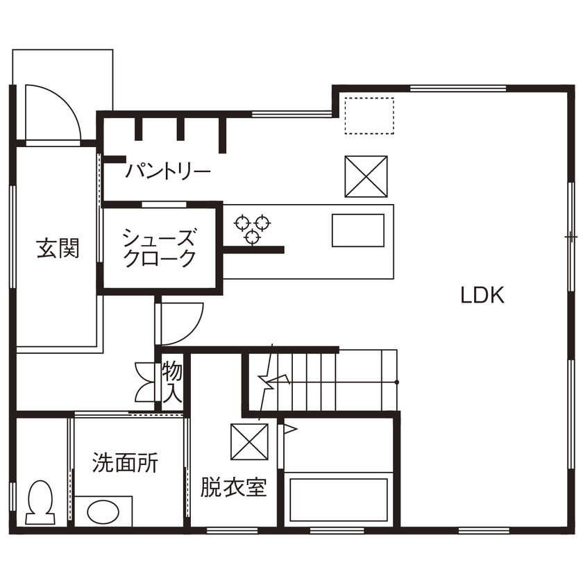 ニッケンホーム 【ホテルライク/間取り図】空間の連続性が開放感を生む。ホテルのような居心地のZEH住宅の間取り図（４LDK+書斎）1階