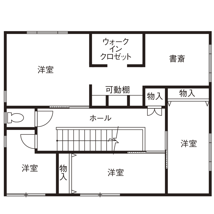 ニッケンホーム 【ホテルライク/間取り図】空間の連続性が開放感を生む。ホテルのような居心地のZEH住宅の間取り図（４LDK+書斎）2階