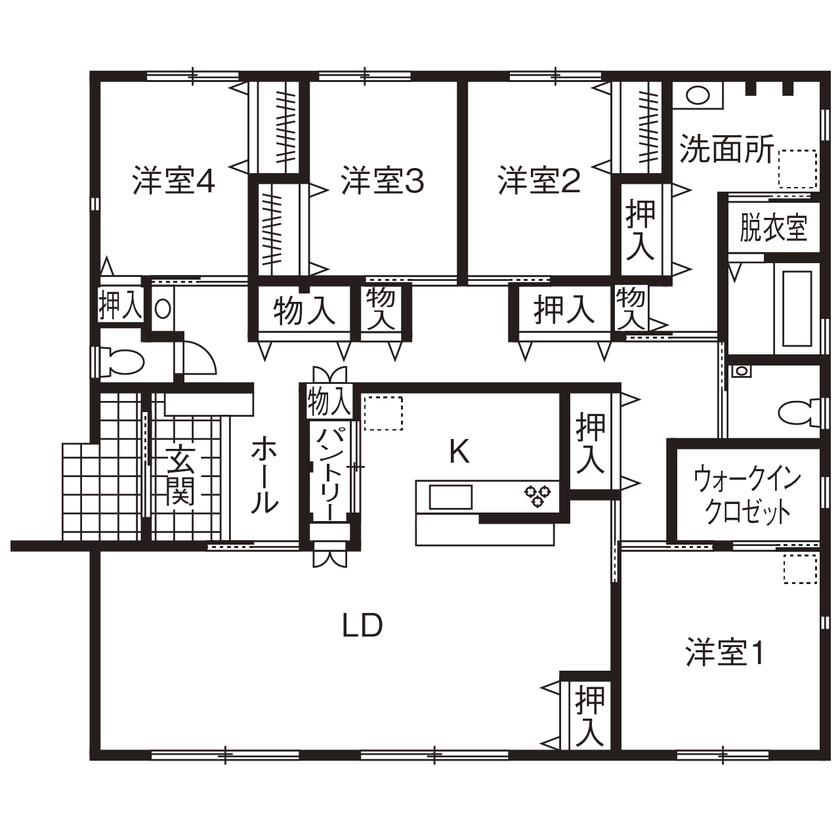 ニッケンホーム 【バリアフリー平屋/間取り図】福祉事業を活かし祖母も住みやすい永住仕様に電気代実質０(※1)のZEH実例の間取り図（4LDK）1階