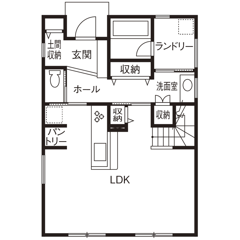 ニッケンホーム 【犬山市/HEAT20 G2/間取り図】デザインも動線もシンプルに。リビング階段でも快適な高性能ZEHの間取り図（3LDK）1階